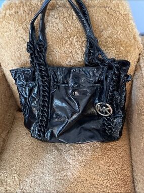 Michael Kors Black Patent Leather Chain-Detail Shoulder Tote